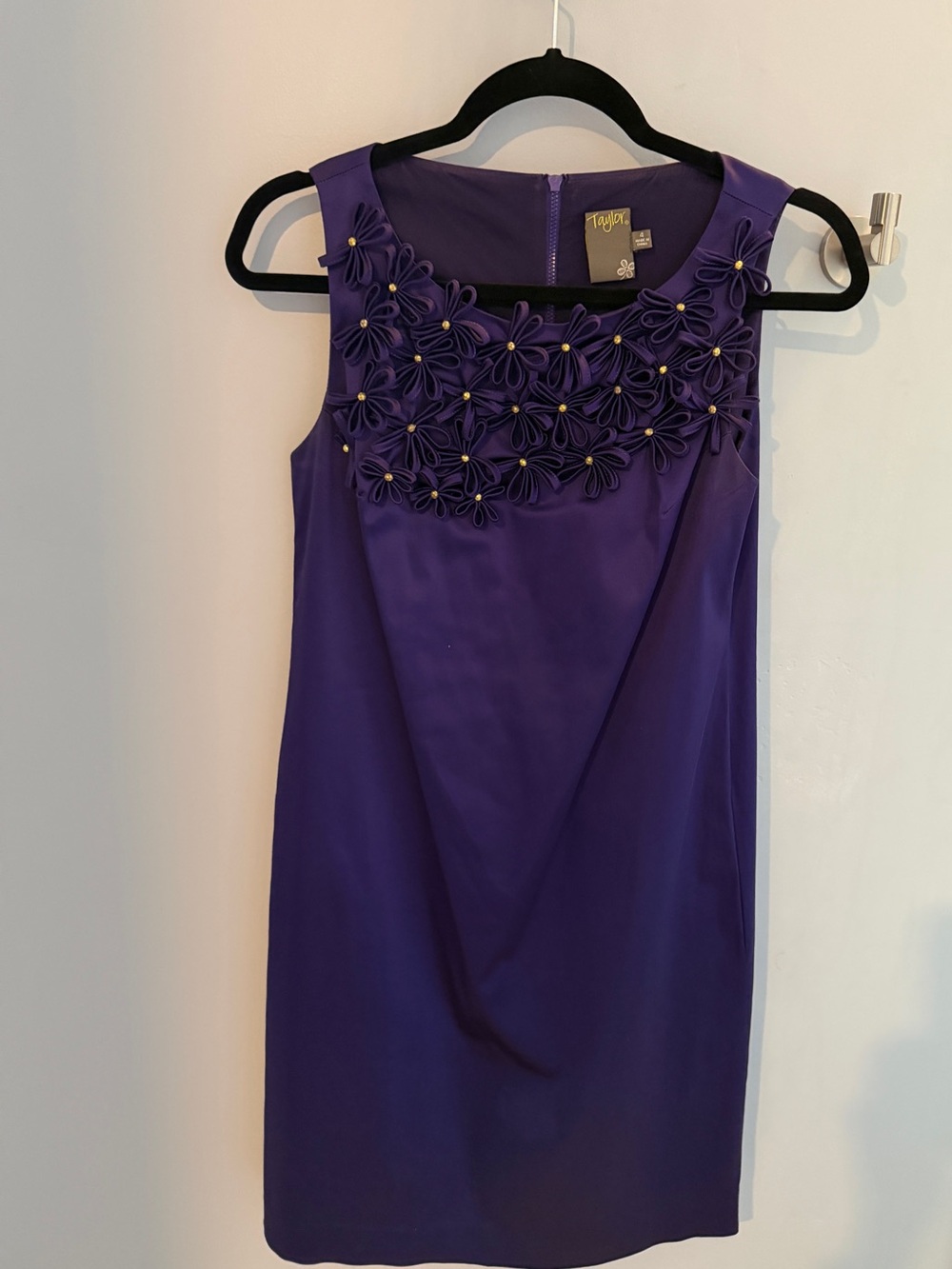 Taylor Sleeveless Purple Floral Applique Mini Dress